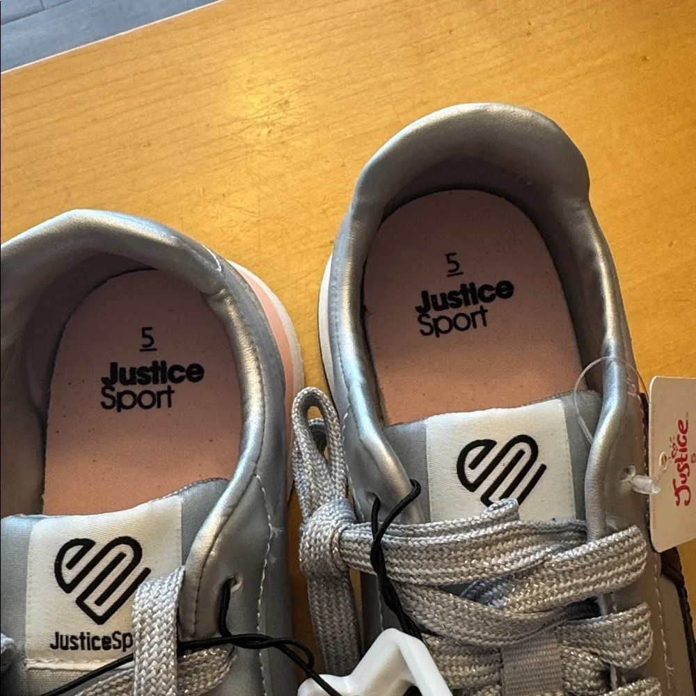 Justice Silver Sneakers with Black Star